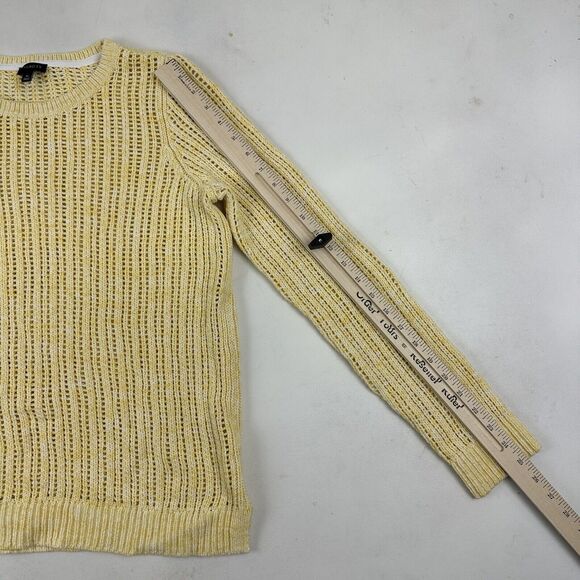 Talbots Yellow Marked Crochet Loose Open Knit Sweater Crew Neck L/S Cotton Sz M - Picture 3 of 9